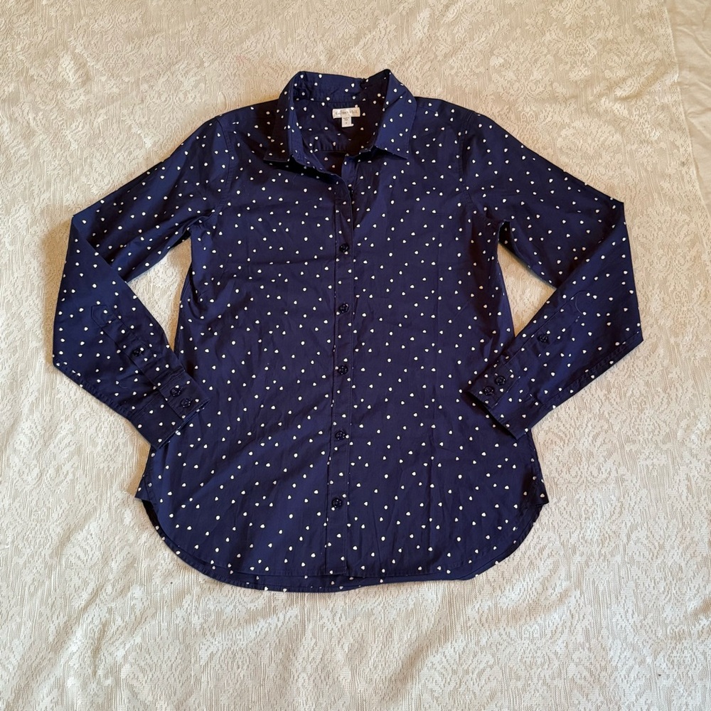 Garnet Hill long sleeve organic Pima cotton button up top